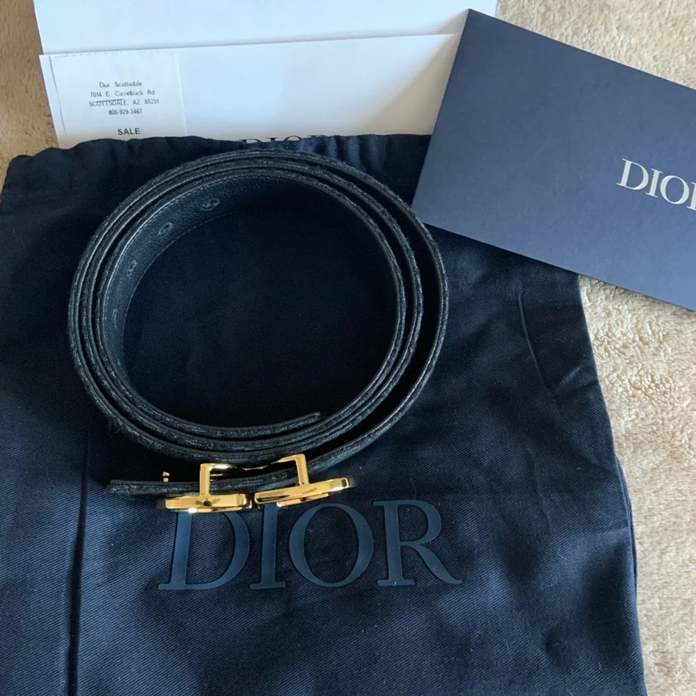 Authentic Dior Mens 35MM Oblique Jacquard Belt With CD Buckle 35MM Gold 53 Inch - Picture 3 of 3